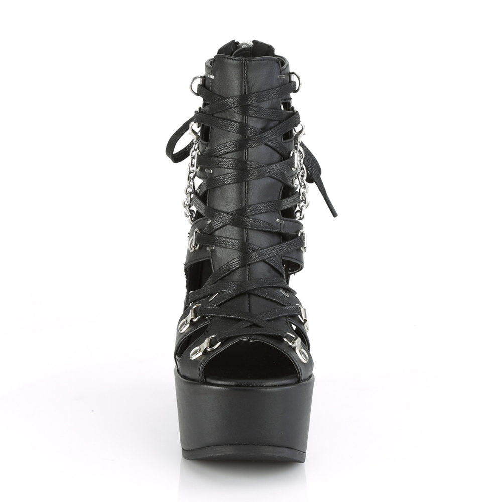 Goth Platform Wedge Bat Lace Up Cage Ankle Boots - Picture 2 of 5